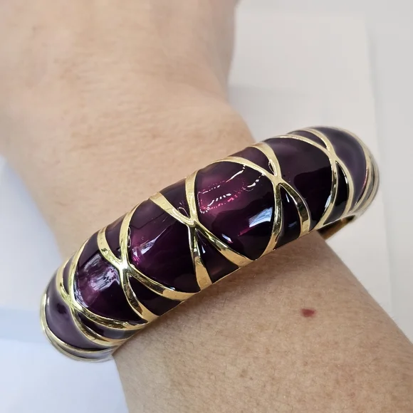 Authentic Vintage KJL Plum Metallic & Gold Clamper Bracelet. - Picture 2 of 3